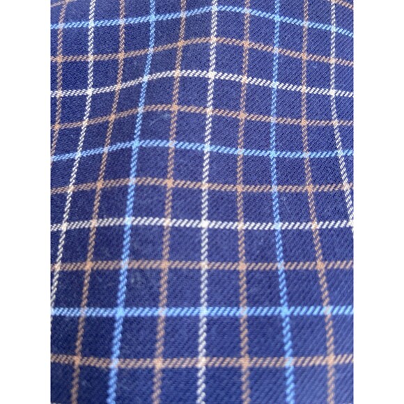 Barbour Mens Large Country Check Shirt Navy Blue Tan Plaid Cotton Corduroy Cuffs - Picture 14 of 14